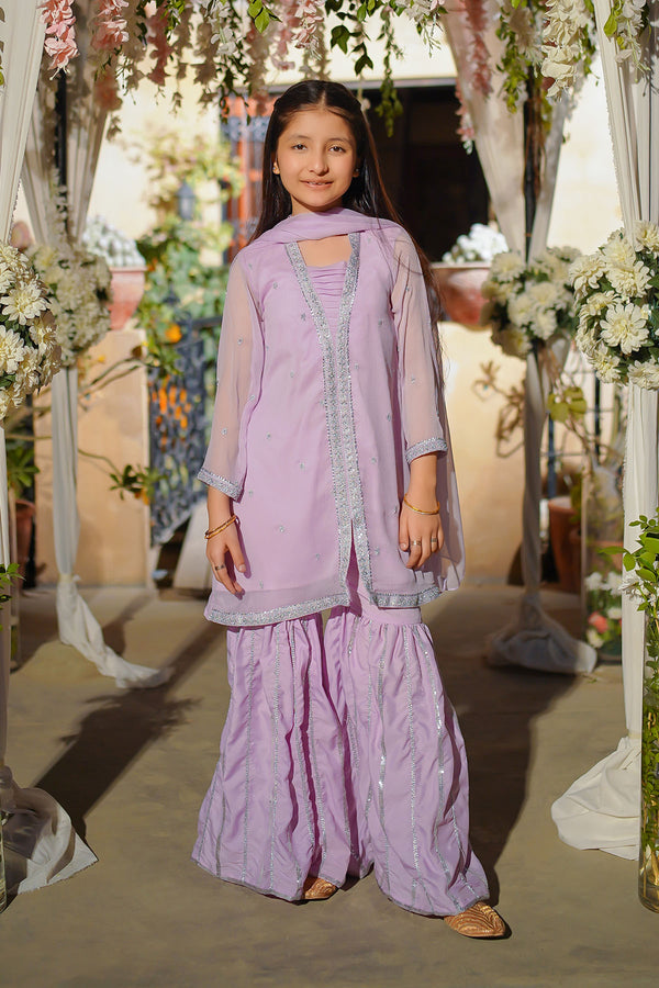 Elegant Chiffon Embroidered 3 Pc Suit – A beautifully designed kids' formal dress