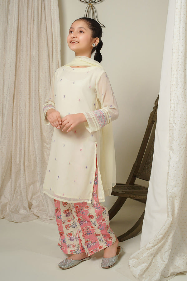 Chiffon Embroidered 3 Pc Suit - Wear Ochre