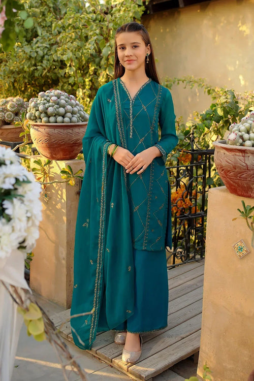 Best Chiffon Embroidered 3 Pc Suit - Wear Ochre -