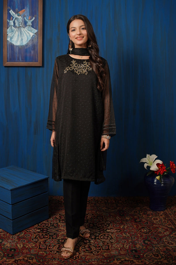 Chiffon Hand Adda Work 3 Pc Suit - Wear Ochre
