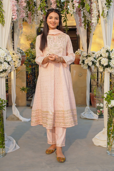 Slub Manar Embroidered 3 Pc Suit