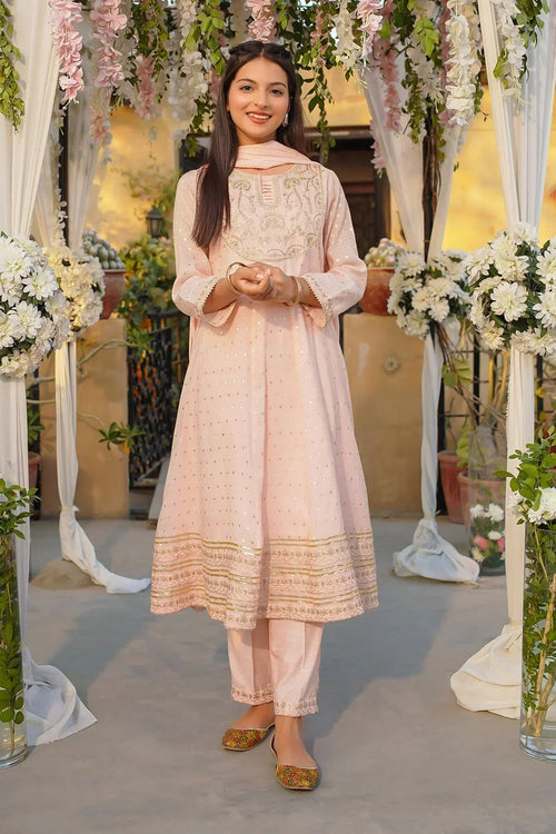 Best Slub Manar Embroidered 3 Pc Suit - Wear Ochre -
