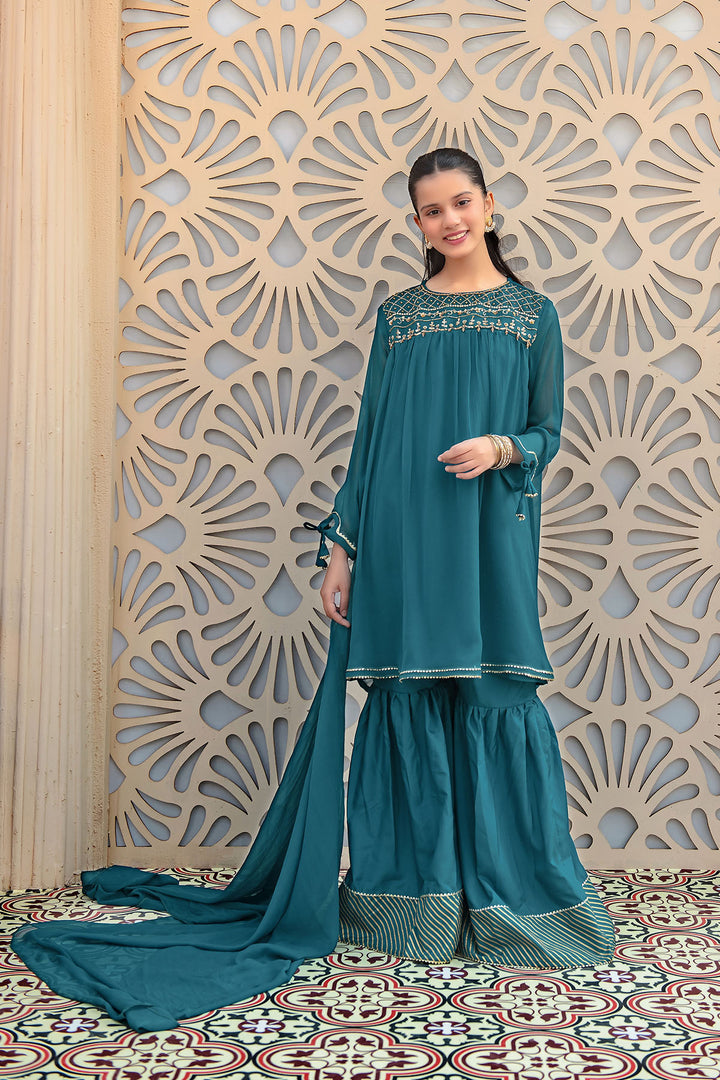 Chiffon Hand Adda Work 3 Pc Suit - Wear Ochre
