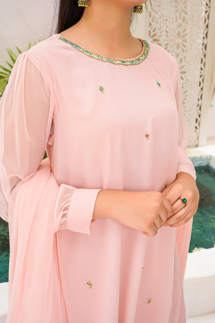 Chiffon Hand Adda Work 3 Pc Suit - Wear Ochre