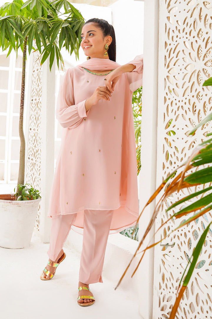Chiffon Hand Adda Work 3 Pc Suit - Wear Ochre