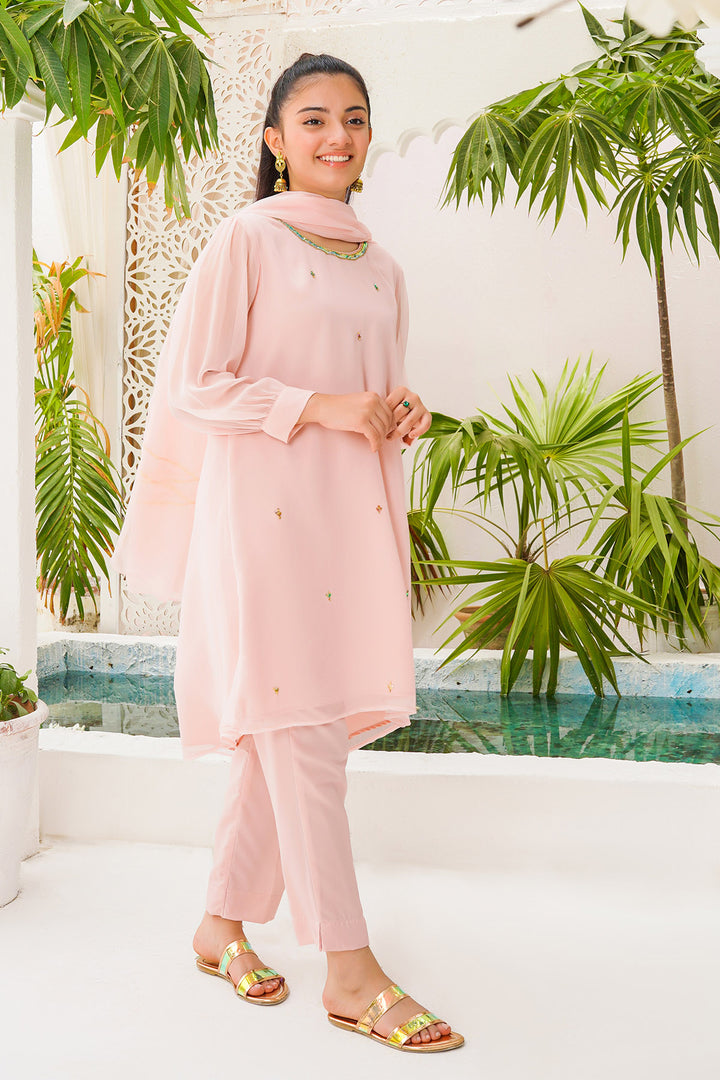 Chiffon Hand Adda Work 3 Pc Suit - Wear Ochre