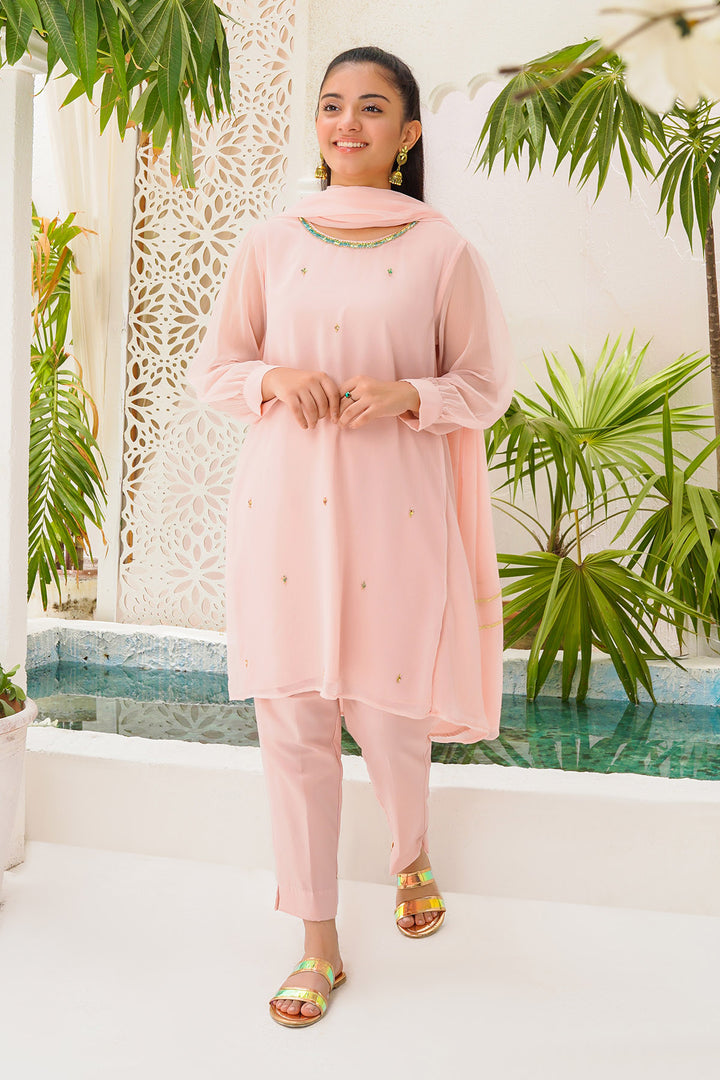Chiffon Hand Adda Work 3 Pc Suit - Wear Ochre