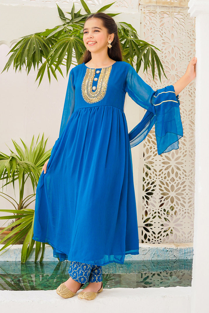 Chiffon Hand Adda Work 3 Pc Suit - Wear Ochre