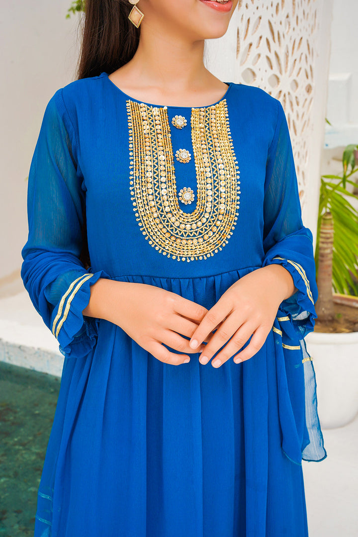 Chiffon Hand Adda Work 3 Pc Suit - Wear Ochre