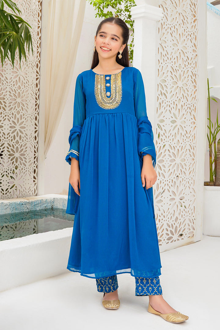 Chiffon Hand Adda Work 3 Pc Suit - Wear Ochre