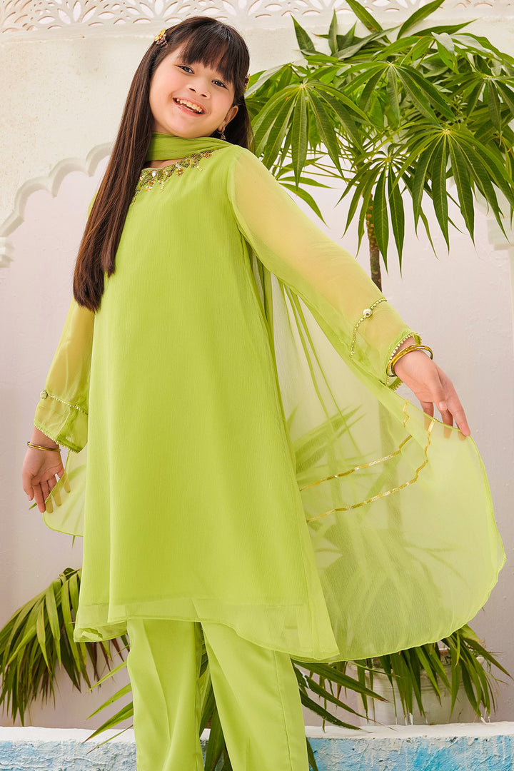 Chiffon Hand Adda Work 3 Pc Suit - Wear Ochre