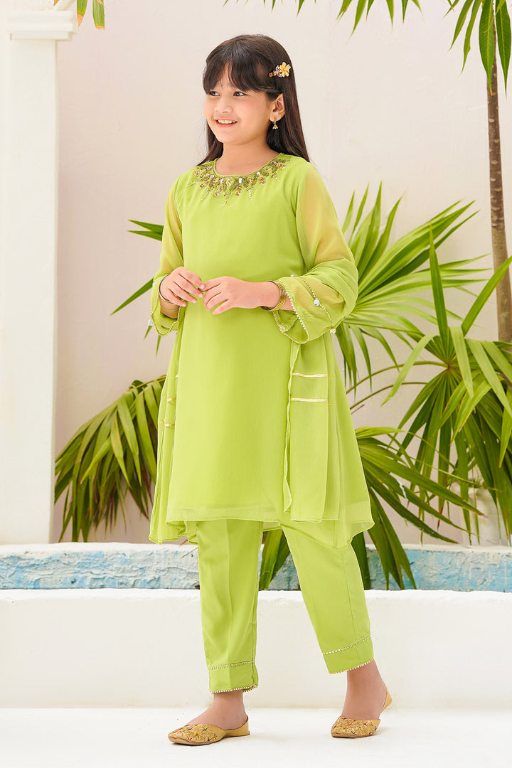 Chiffon Hand Adda Work 3 Pc Suit - Wear Ochre