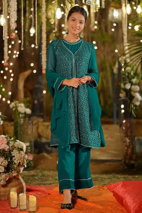 Best Chiffon Embroidered 3 Pc Suit - Wear Ochre -