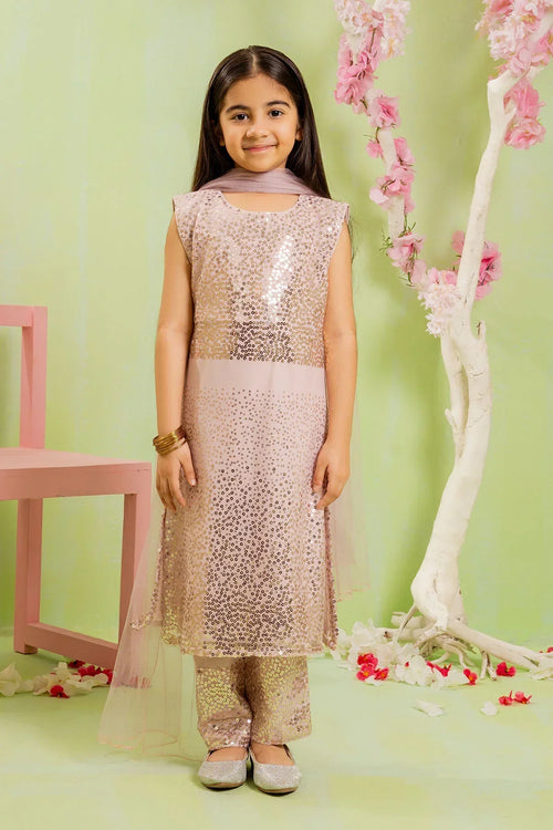 Best Sequence Embroidered Net 3 Pc Suit - Wear Ochre -