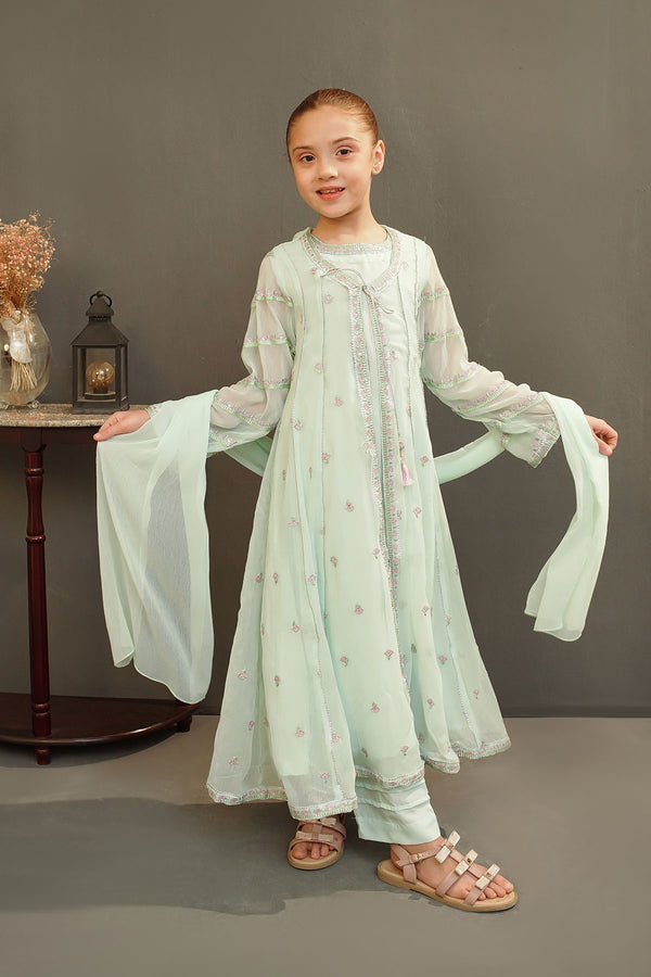 Shop the Chiffon Hand Adda Work 3 Pc Suit, a beautiful girls' maxi dress featuring intricate craftsmanship