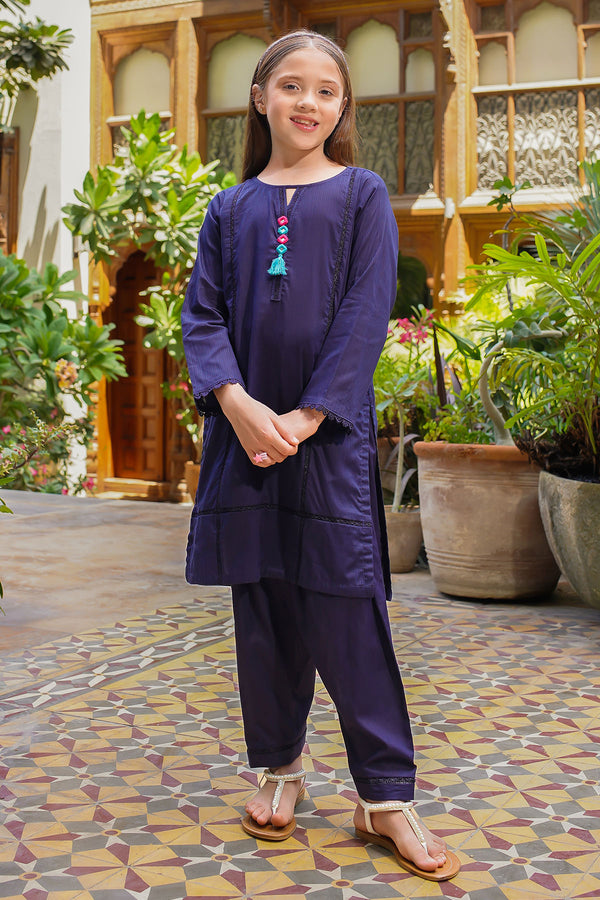 Adorable Dobby Cotton 2 Pc Suit for girls! Hand-embellished, breathable & perfect for Eid, weddings & parties