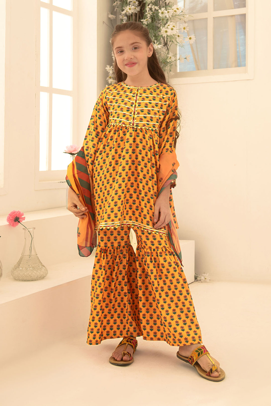Herringbone Digital Printed 3 Pc Suit - Wear Ochre