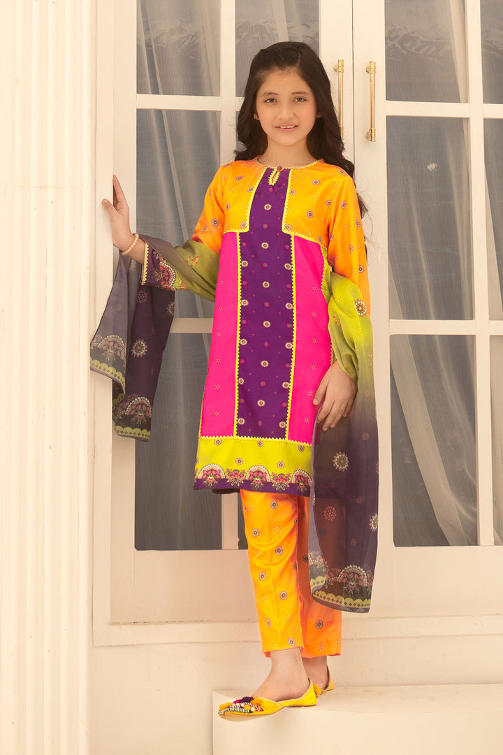 Herringbone Digital Printed 3 Pc Suit - Wear Ochre