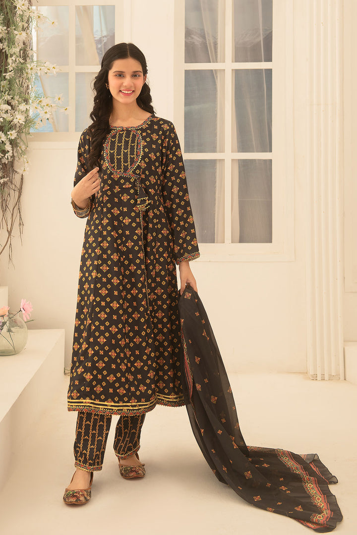 Herringbone Digital Printed 3 Pc Suit - Wear Ochre