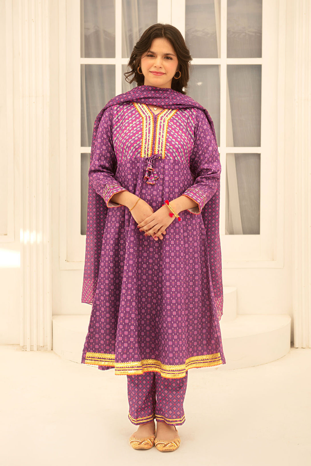 Herringbone Digital Printed 3 Pc Suit - Wear Ochre