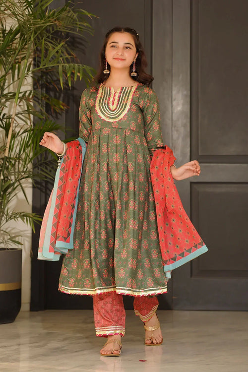 Best Herringbone Digital Printed 3 Pc Suit - Wear Ochre -