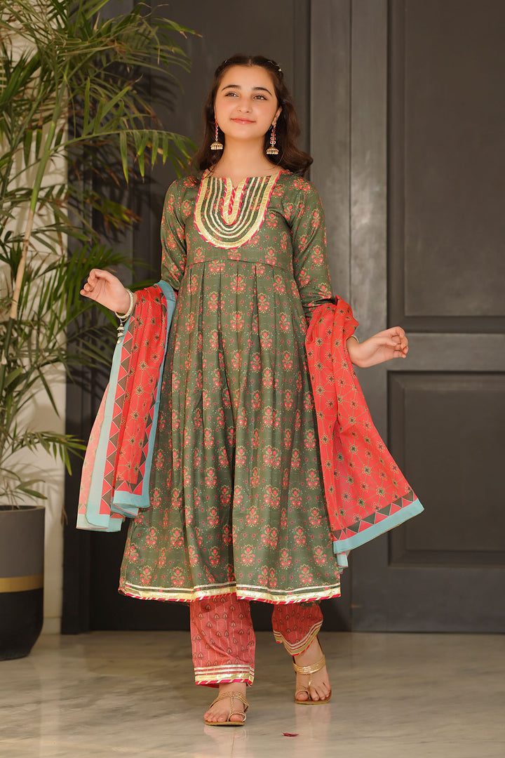 Herringbone Digital Printed 3 Pc Suit - Wear Ochre