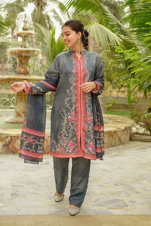 Herringbone Digital Printed 3 Pc Suit - Wear Ochre