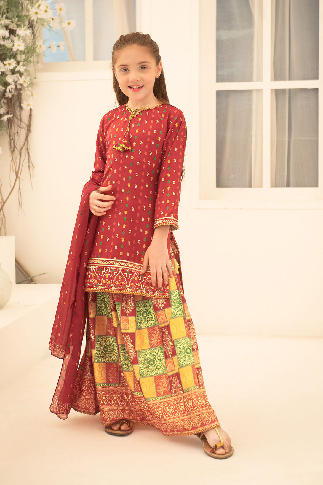 Herringbone Digital Printed 3 Pc Suit - Wear Ochre