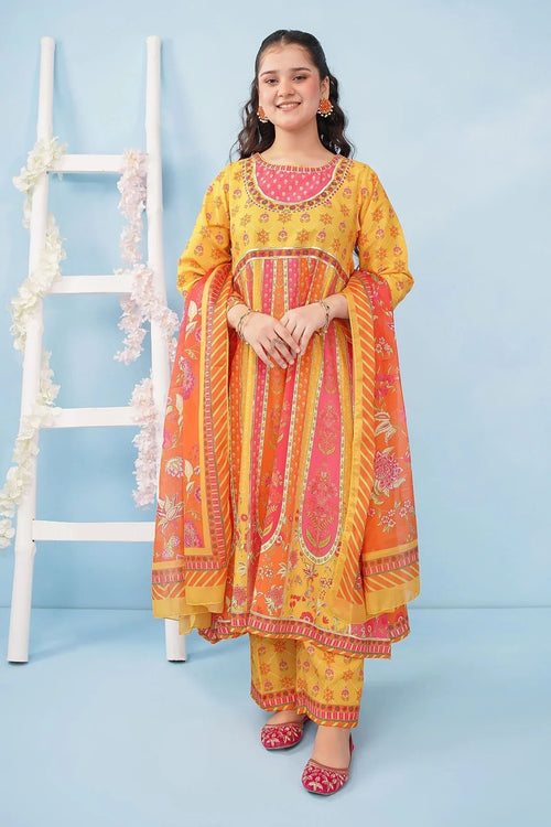 Best Poly Lawn Digital Printed 3 Pc Suit - Wear Ochre -