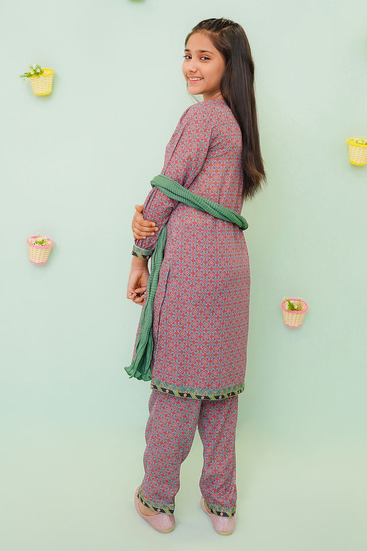 Poly Cotton Printed 3 Pc Suit - Wear Ochre