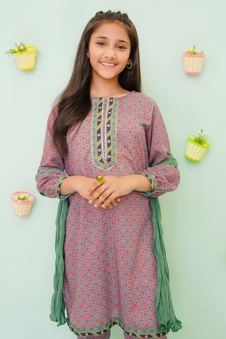 Poly Cotton Printed 3 Pc Suit - Wear Ochre