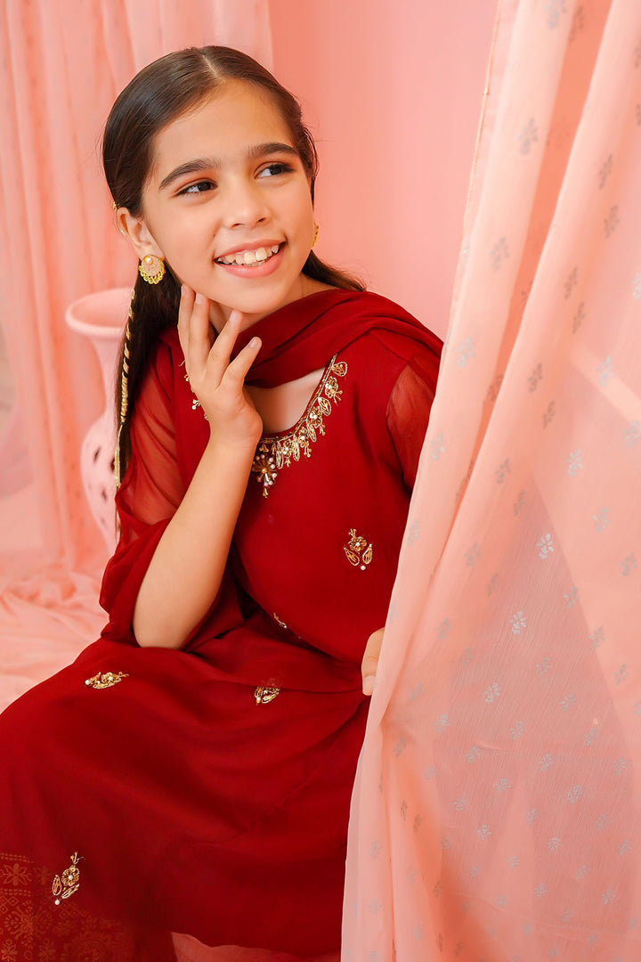Chiffon Hand Adda Work 3 Pc Suit - Wear Ochre