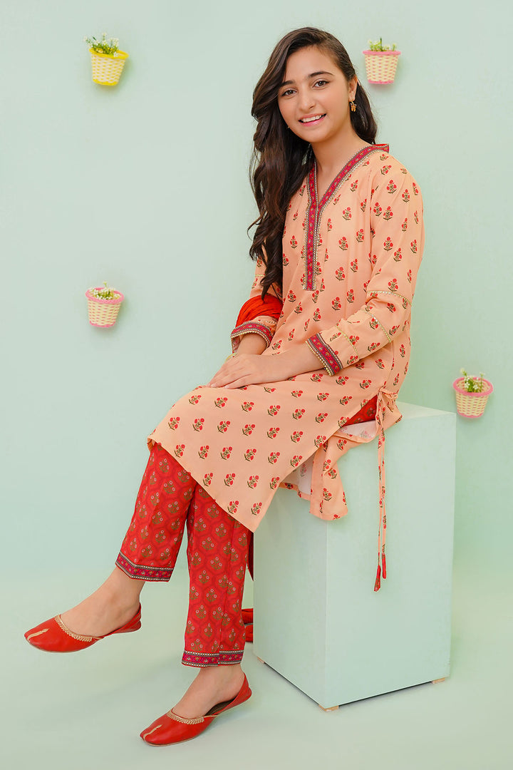 Poly Cotton Printed 3 Pc Suit - Wear Ochre