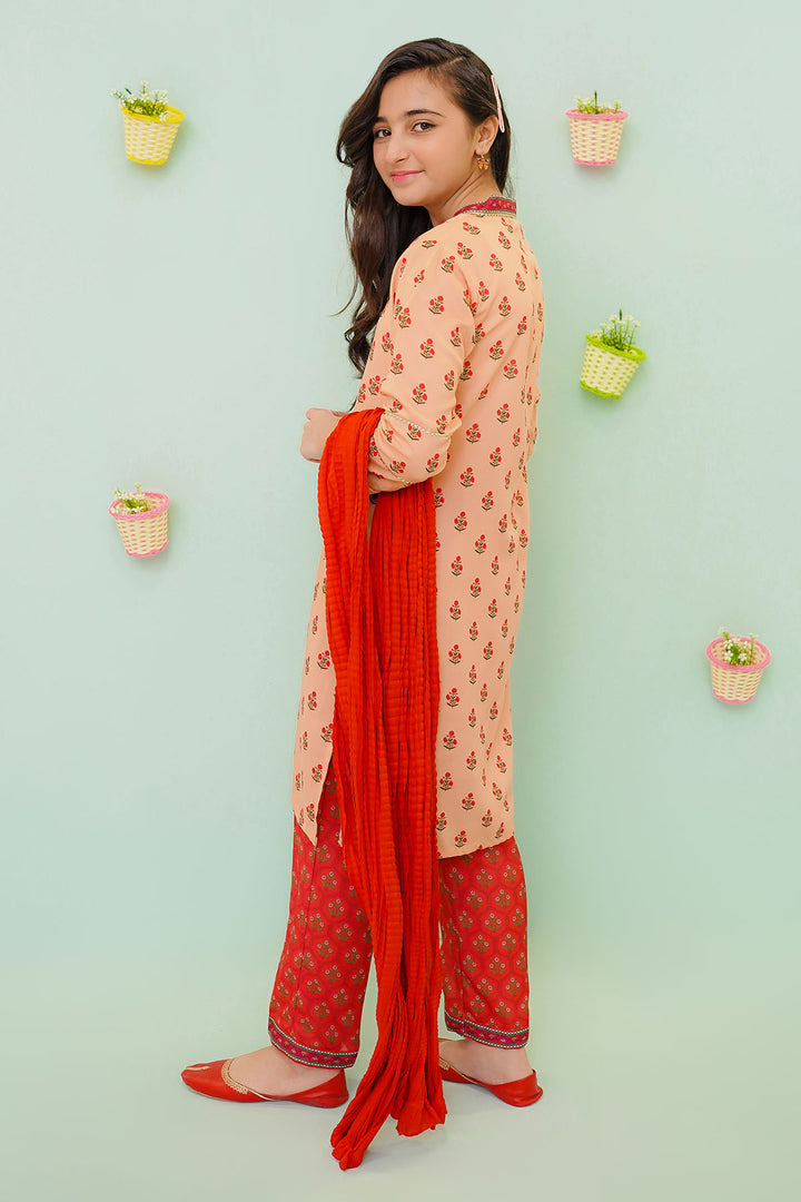 Poly Cotton Printed 3 Pc Suit - Wear Ochre