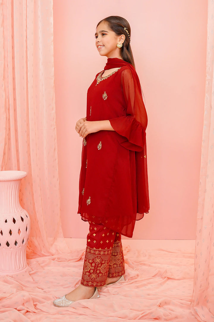 Chiffon Hand Adda Work 3 Pc Suit - Wear Ochre