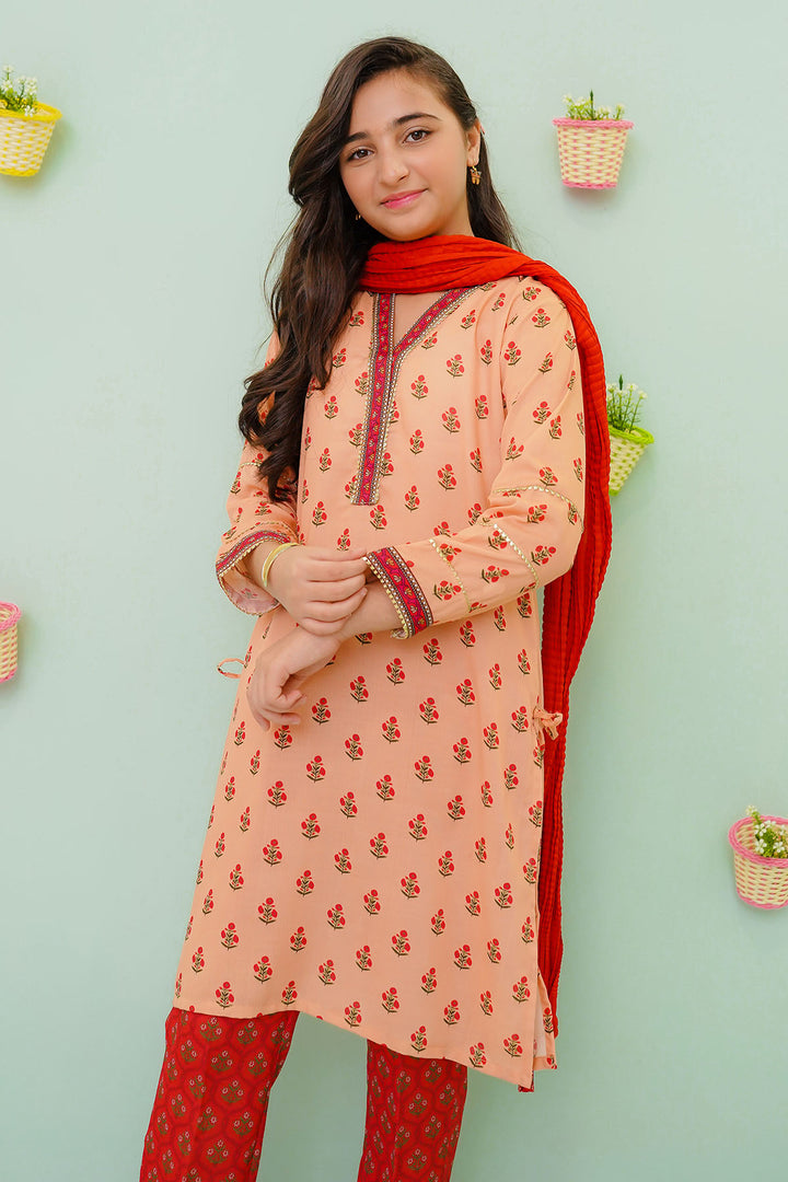 Poly Cotton Printed 3 Pc Suit - Wear Ochre