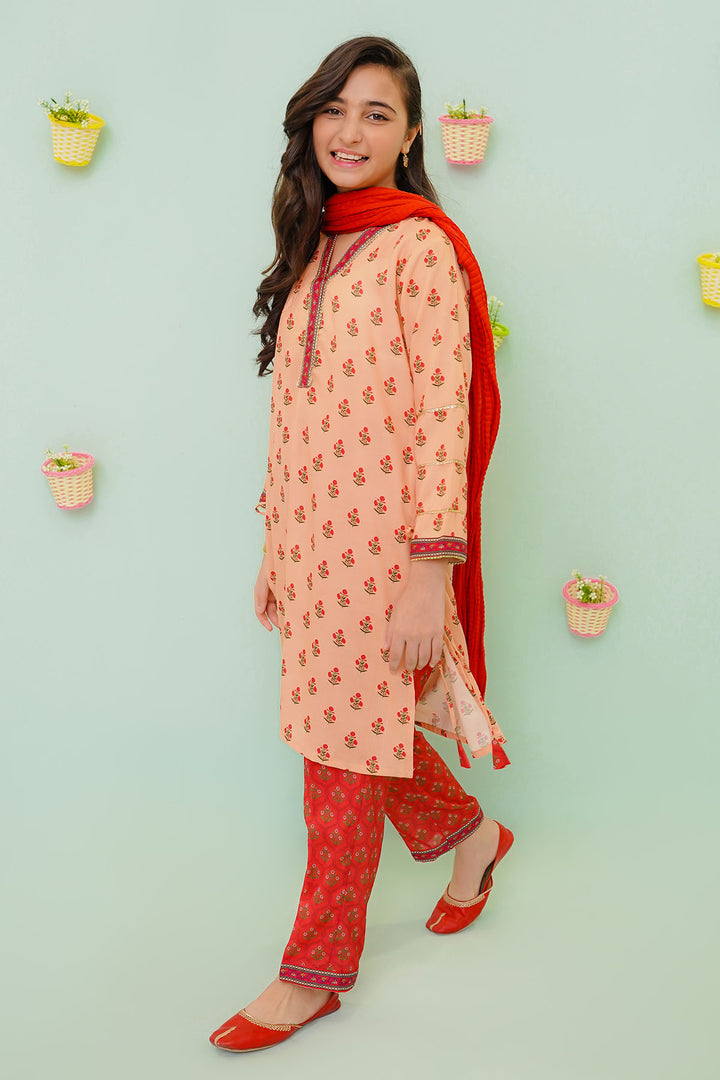 Poly Cotton Printed 3 Pc Suit - Wear Ochre