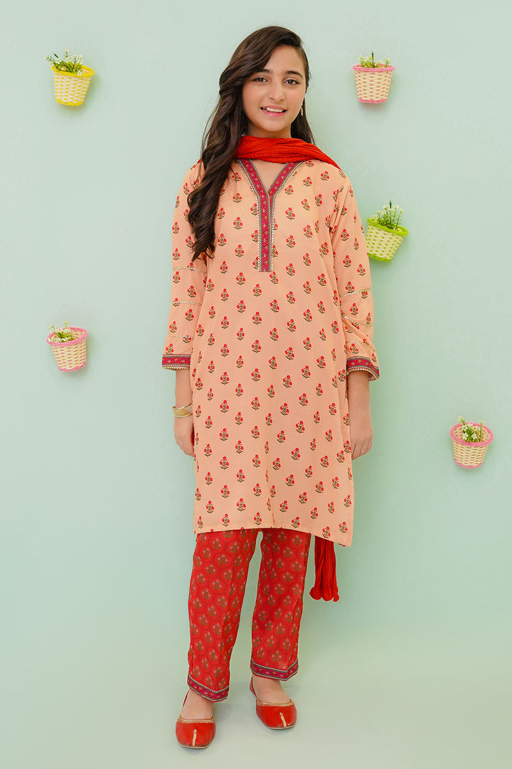 Poly Cotton Printed 3 Pc Suit - Wear Ochre