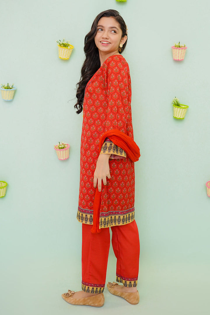 Poly Cotton Printed 3 Pc Suit - Wear Ochre