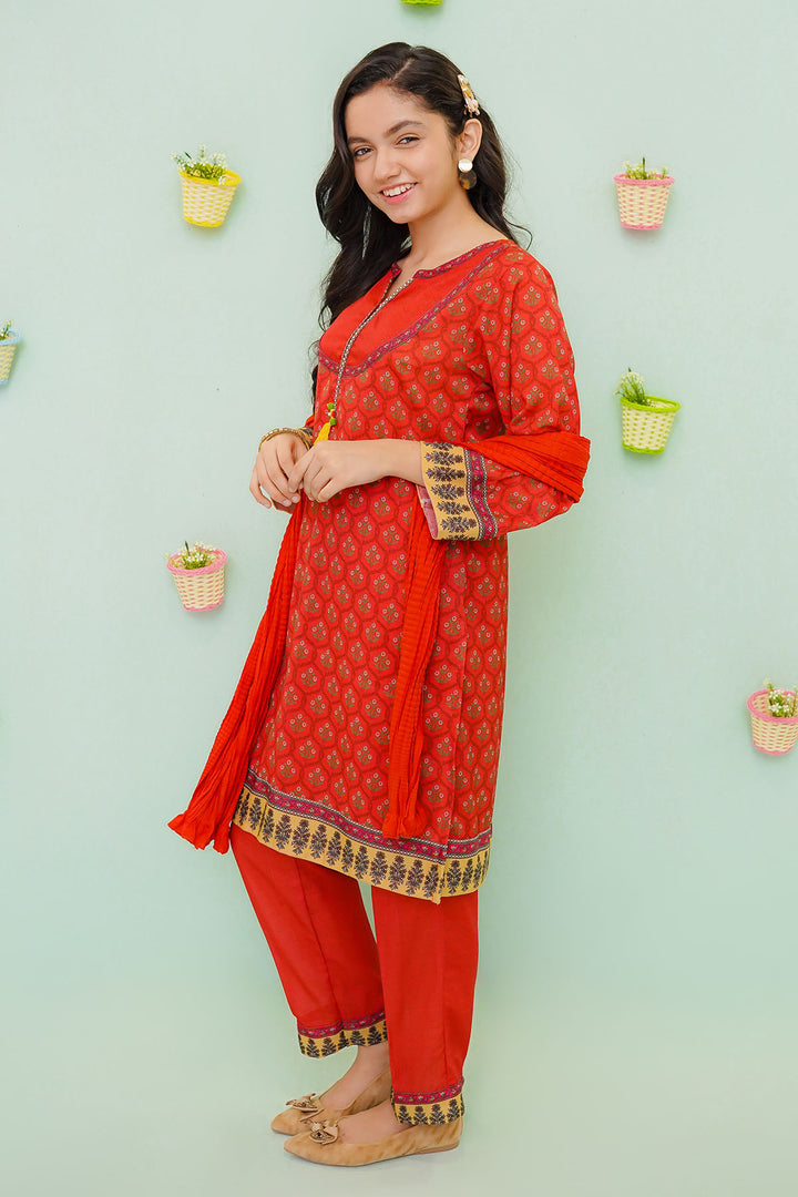 Poly Cotton Printed 3 Pc Suit - Wear Ochre