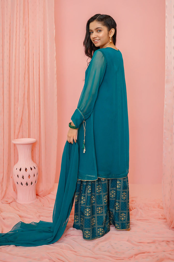 Chiffon Hand Adda Work 3 Pc Suit - Wear Ochre