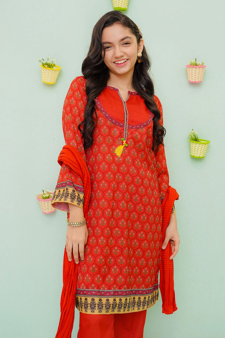 Poly Cotton Printed 3 Pc Suit - Wear Ochre