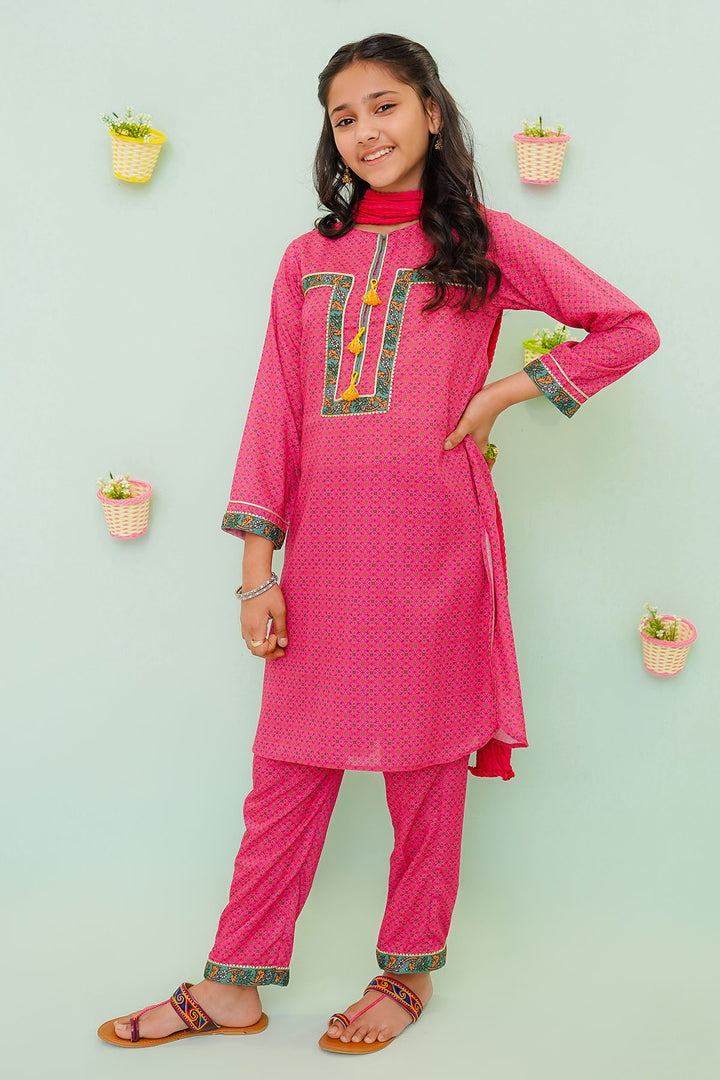Poly Cotton Printed 3 Pc Suit - Wear Ochre