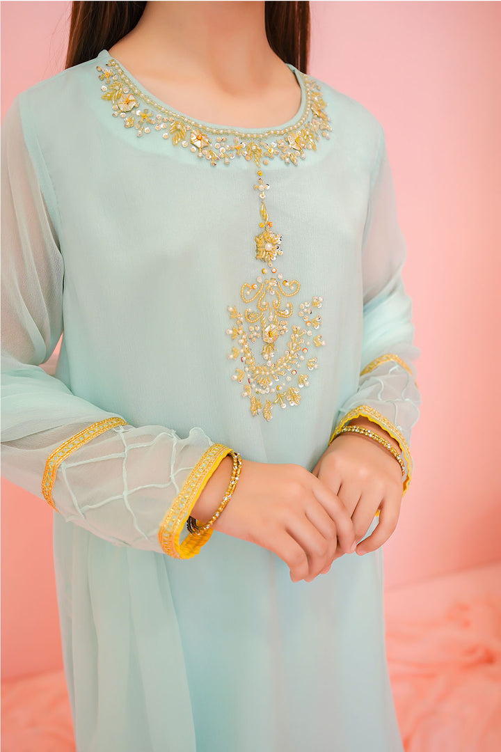 Chiffon Hand Adda Work 3 Pc Suit - Wear Ochre