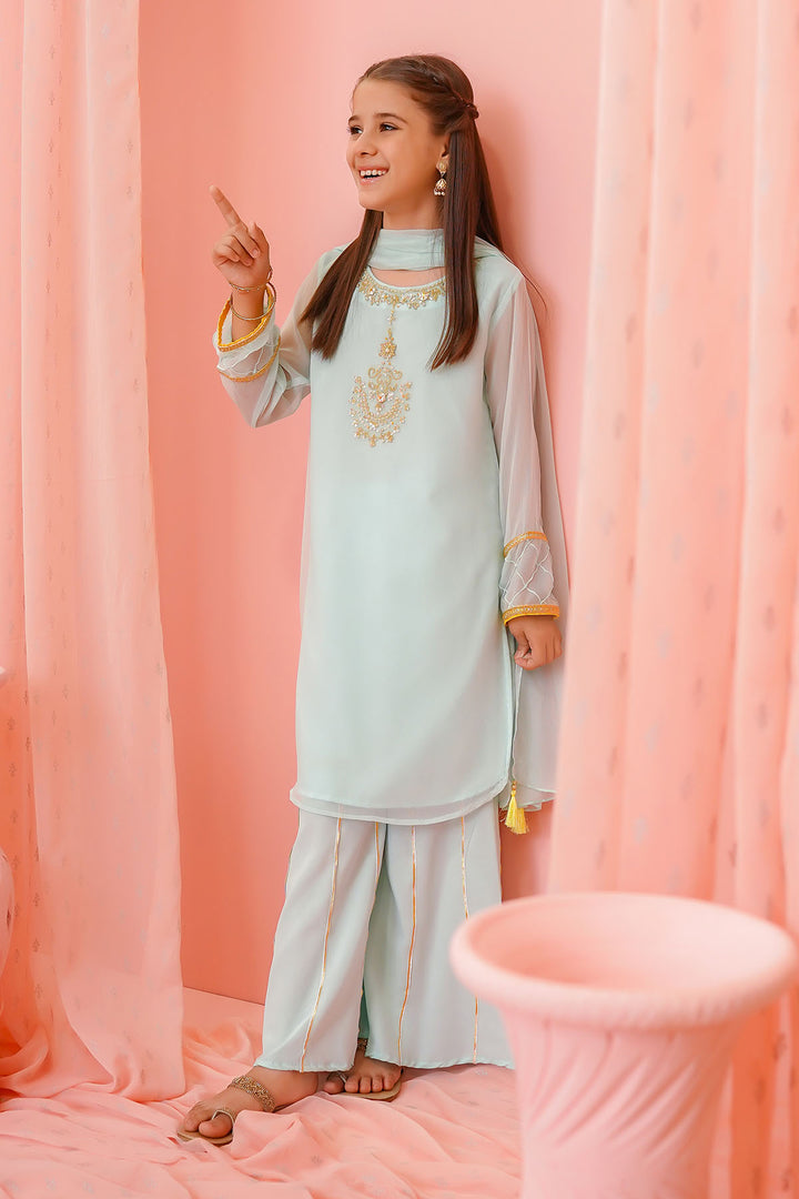 Chiffon Hand Adda Work 3 Pc Suit - Wear Ochre