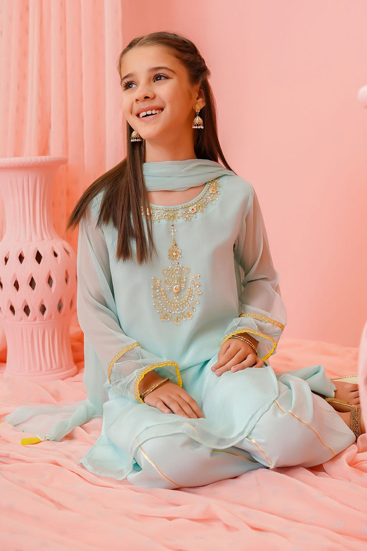 Chiffon Hand Adda Work 3 Pc Suit - Wear Ochre