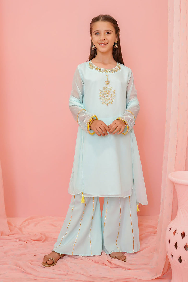 Chiffon Hand Adda Work 3 Pc Suit - Wear Ochre