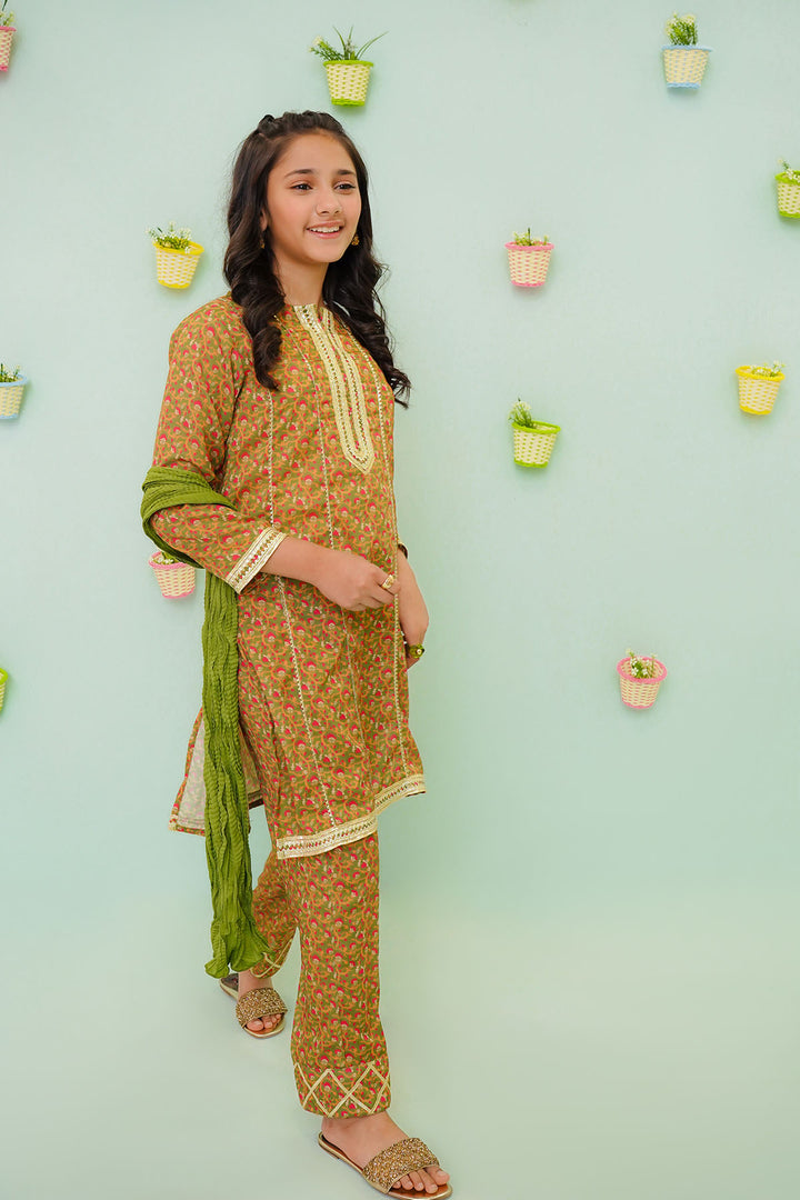 Poly Cotton Printed 3 Pc Suit - Wear Ochre