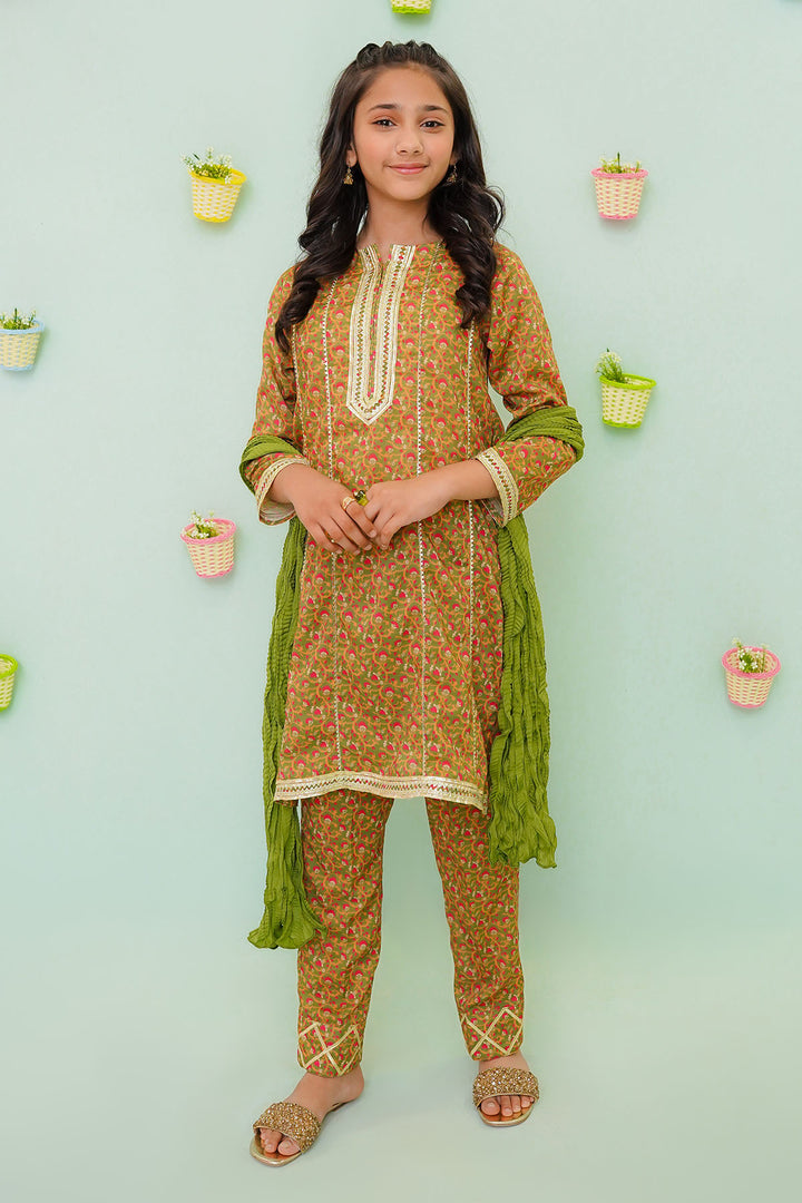 Poly Cotton Printed 3 Pc Suit - Wear Ochre