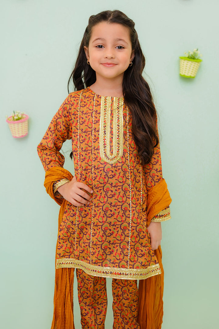Poly Cotton Printed 3 Pc Suit - Wear Ochre